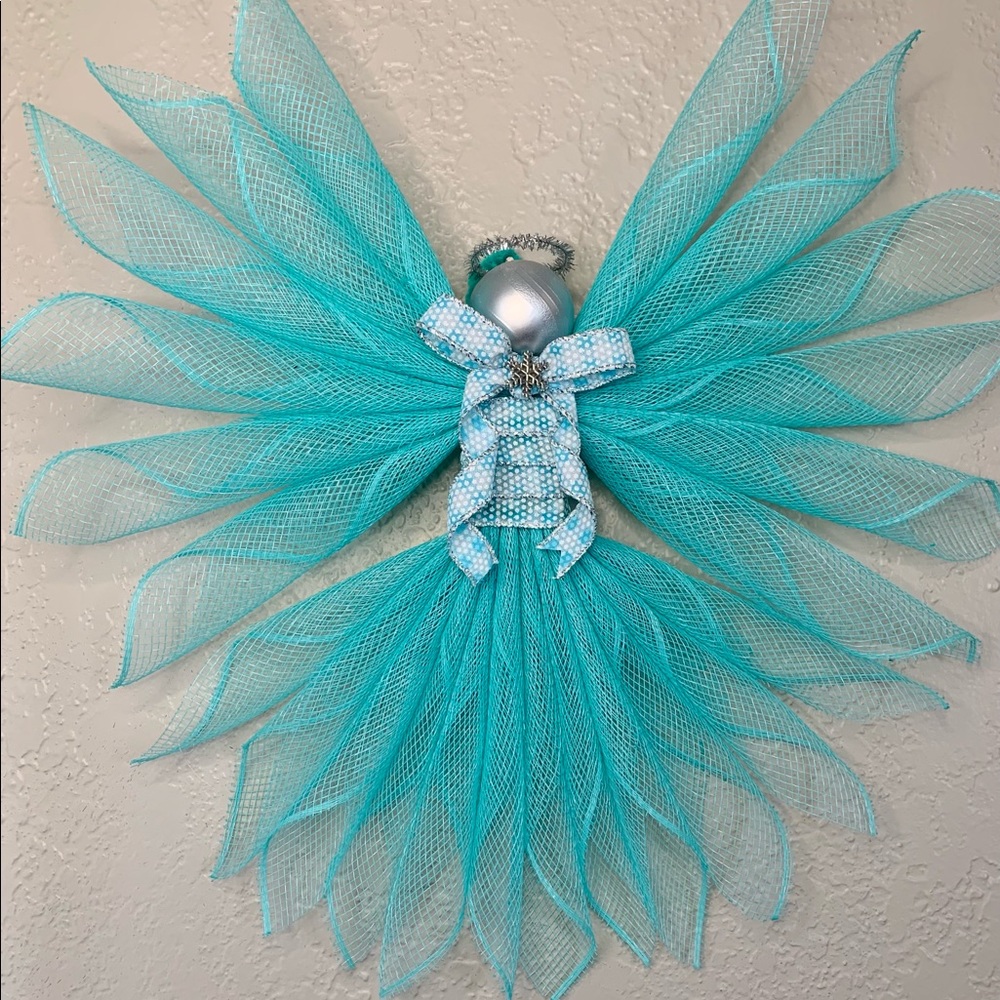 Large deco mesh angel, tree topper, Winter decor, Christmas decor, holiday angel